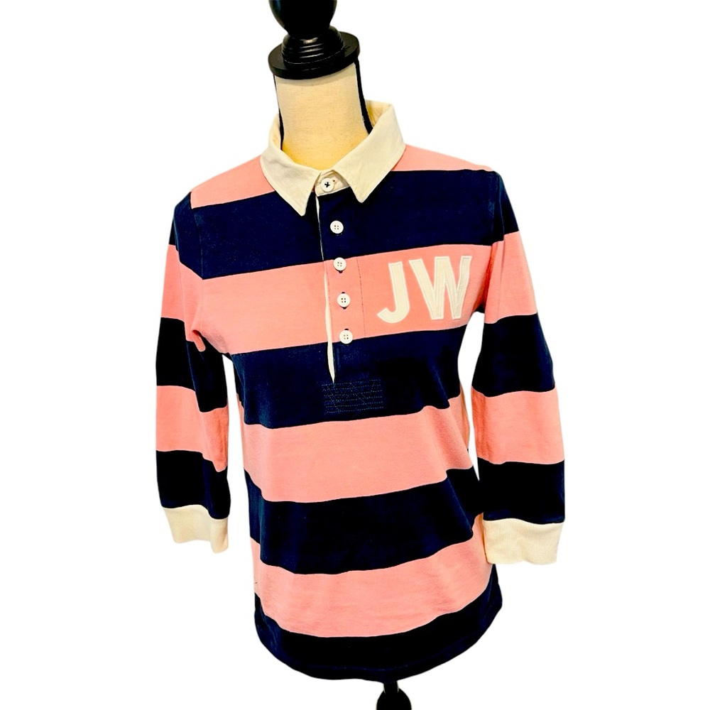 90s Jack Wills Pink/Navy 3/4 Sleeve Rugby Shirt S